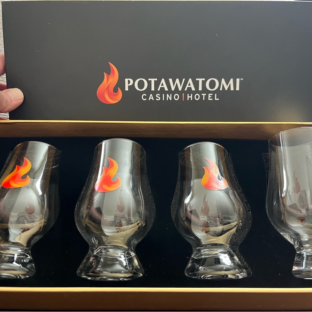 Potawatomi Casino Brandy/Cognac Glass Tumbler with Orange Flame Design